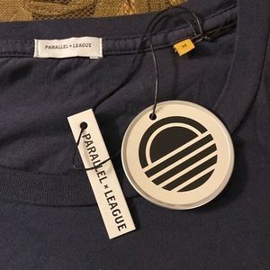 Parallel x League blue and green REVERSE PRINT LOGO TEE size medium. NWT